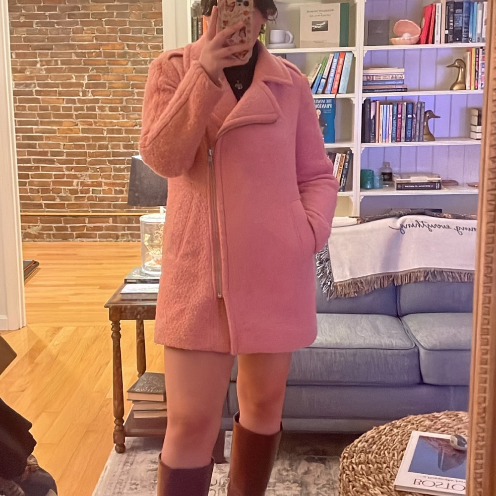 LOFT 2018 Pink Teddy Moto Coat